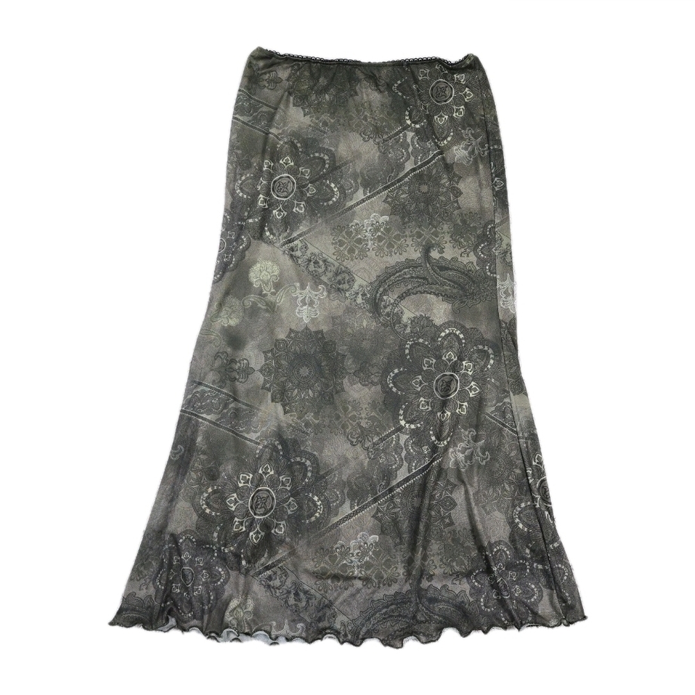 SHEIN Olive Green Gray Patterned Maxi Skirt